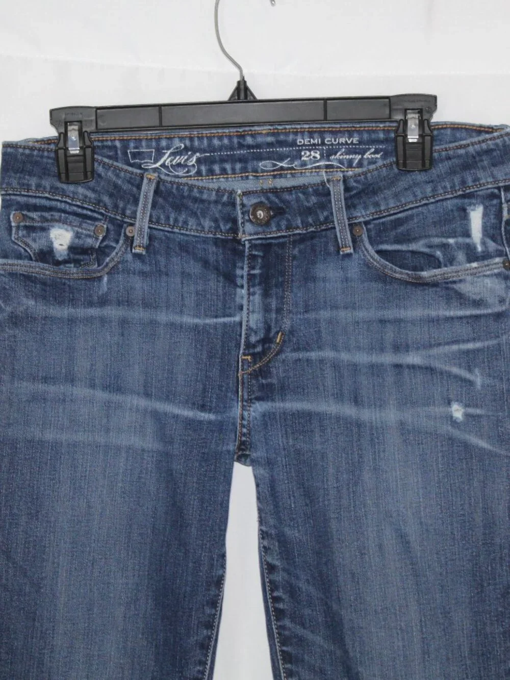 Y2K Levi's low rise demi curve skinny bootcut dark wash distressed